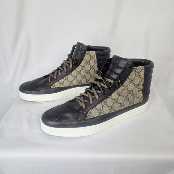 Gucci High Top Sneakers GG Monogram Leather Men’s 12.5 Luxury Streetwear - Picture 4 of 7